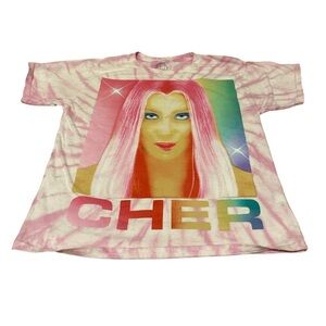 Cher t-shirt band pop icon music t-shirt pink tie dye modern casual fun bright